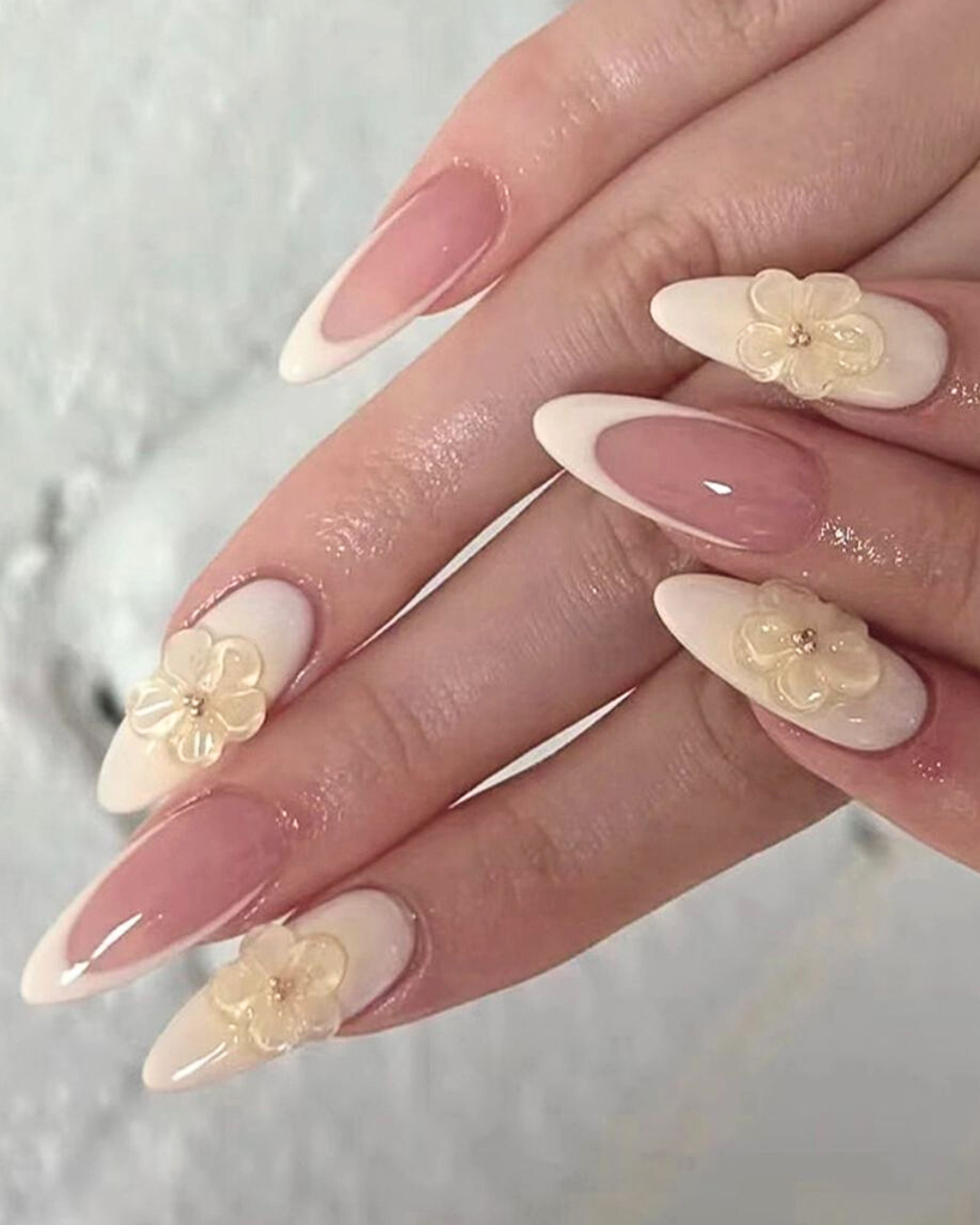 Butter - Short Almond French Nail with Design