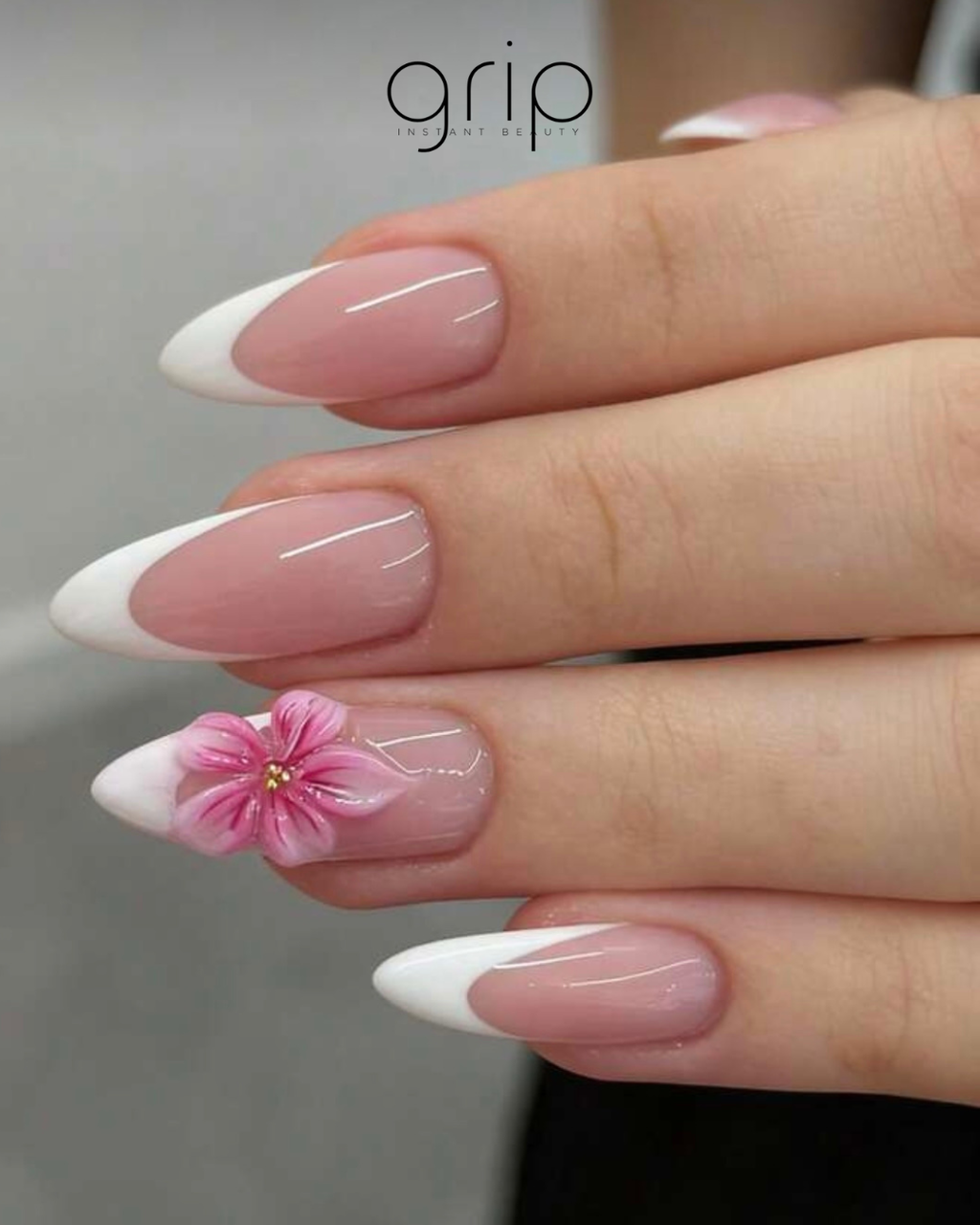 Fairy - Short Almond French with 3D flower design