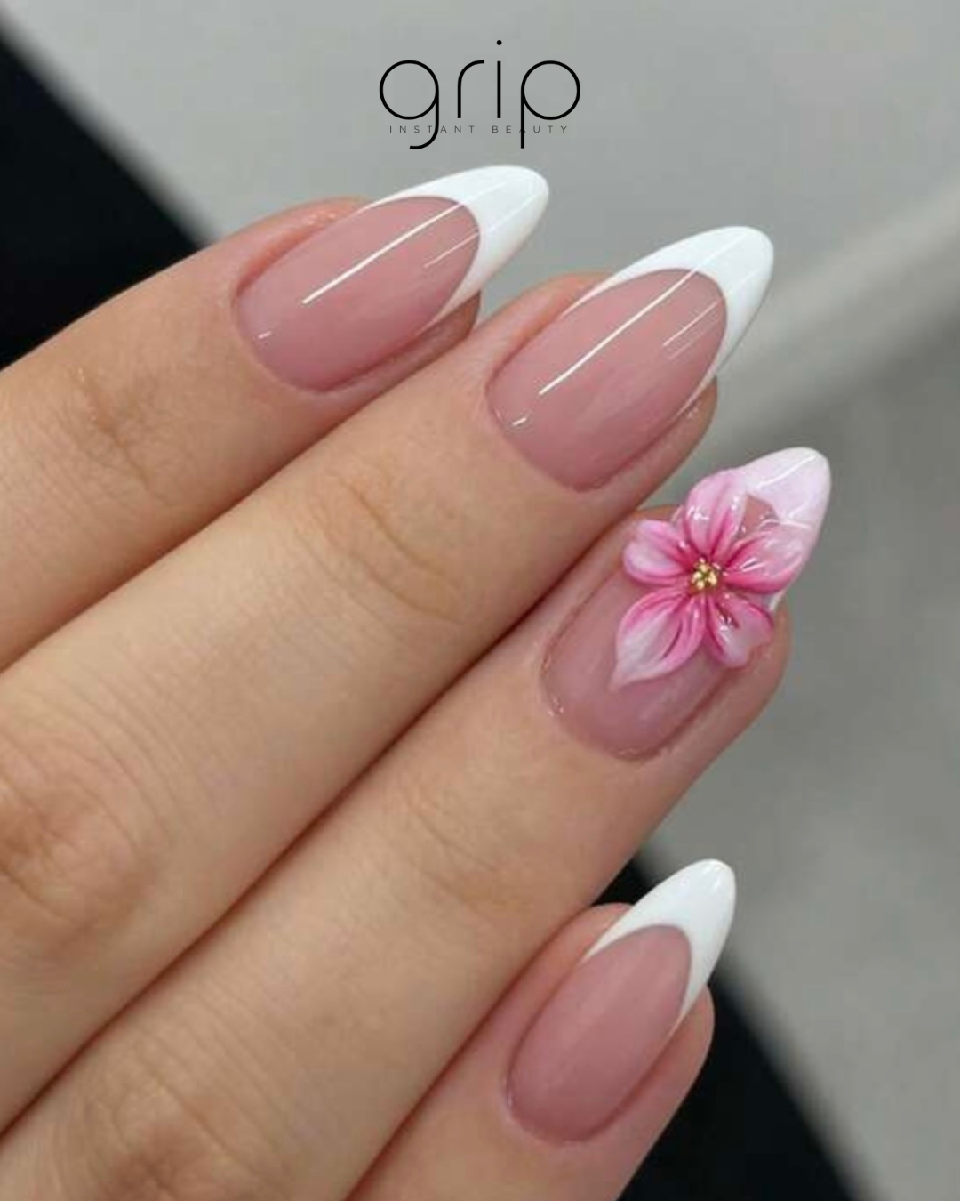 Fairy - Short Almond French with 3D flower design