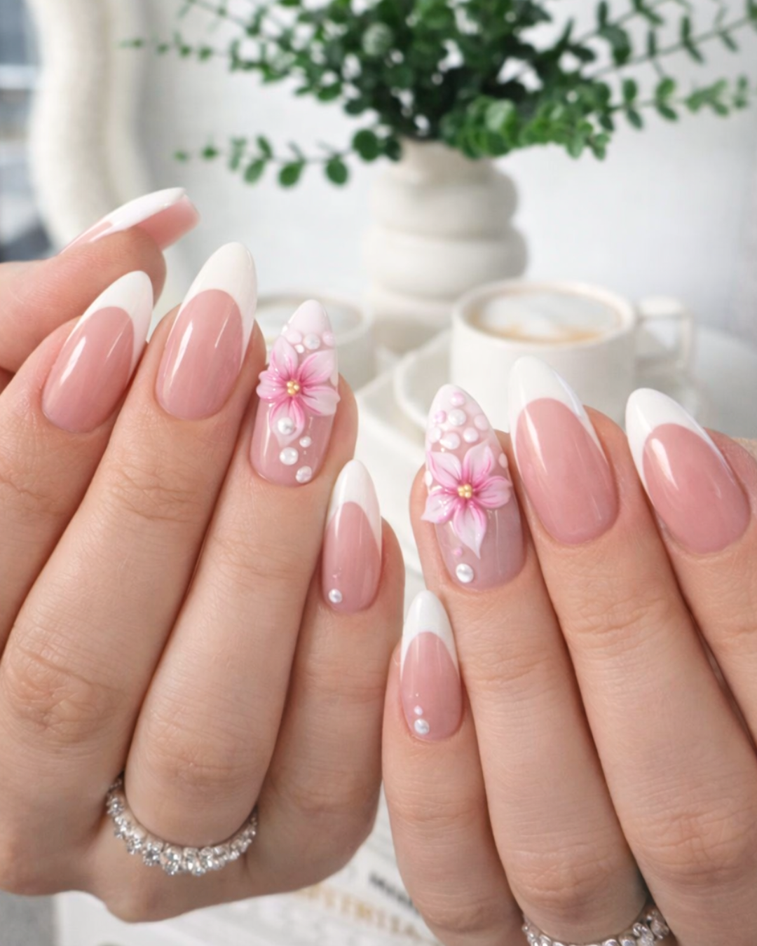 Fairy - Short Almond French with 3D flower design