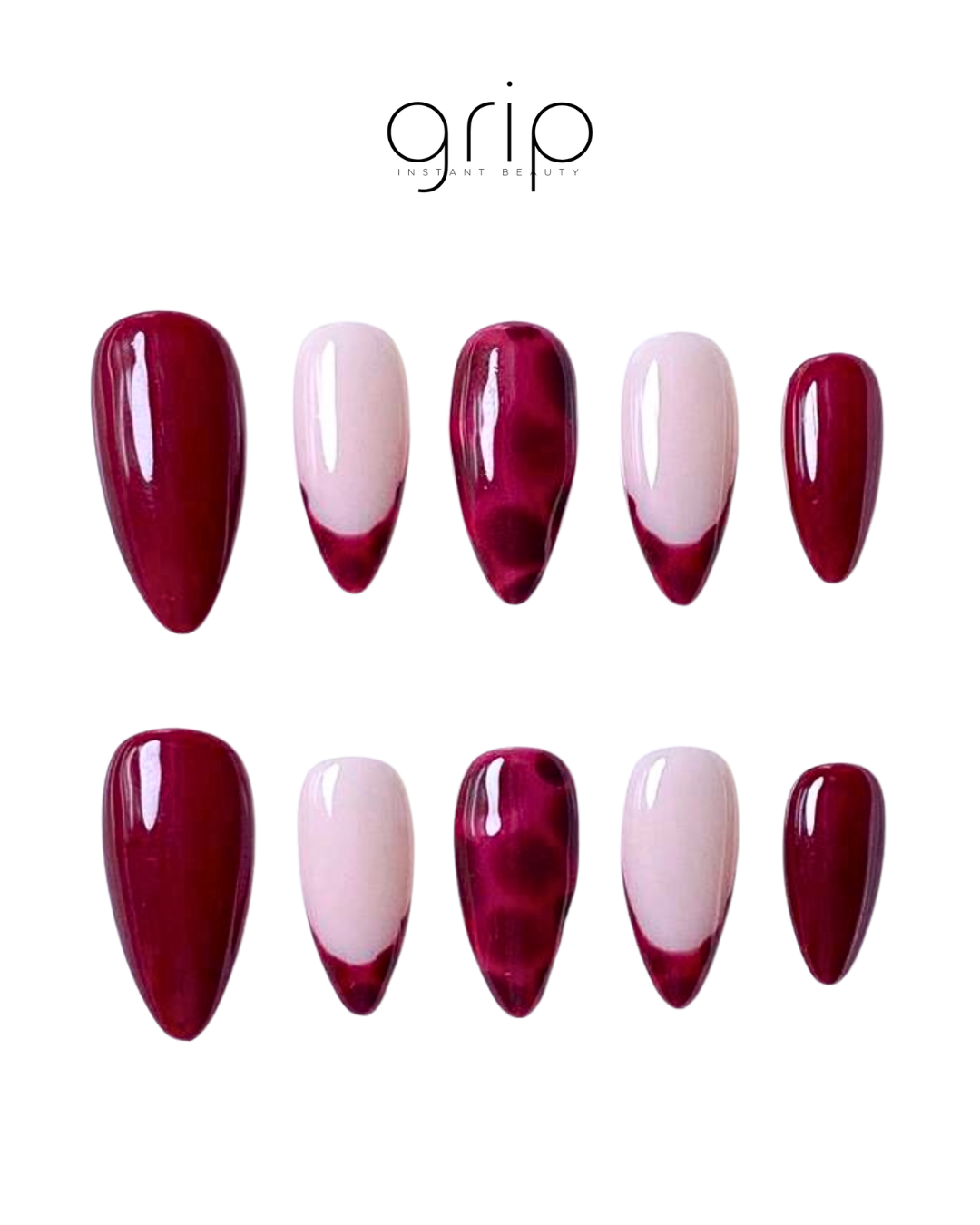 Siren - Short Almond French Red with Design